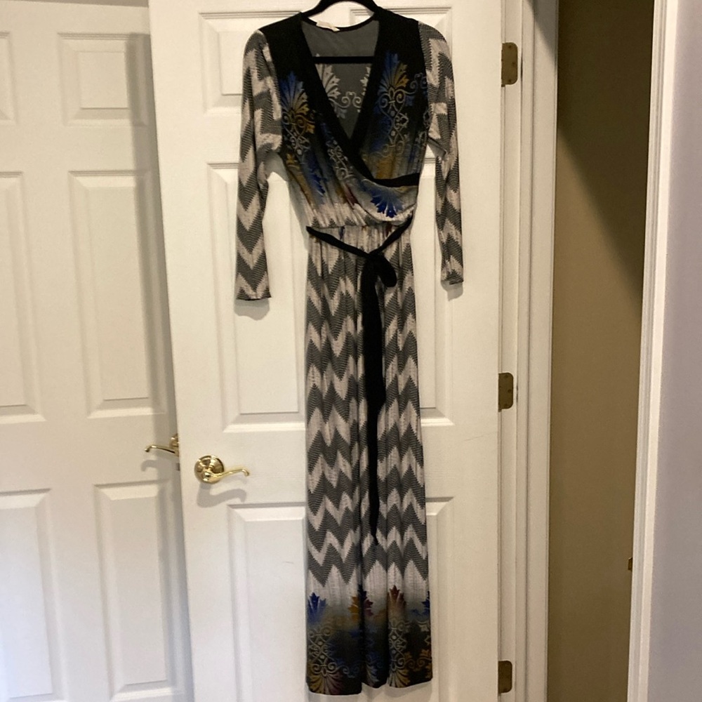 Emerald Chevron Long Sleeve Maxi Dress